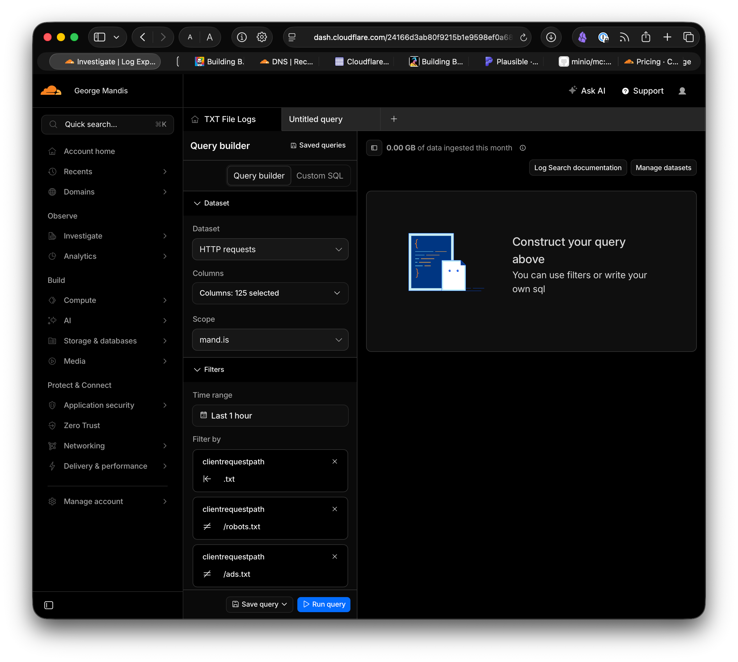 Screenshot of Log Explorer with a custom filter for seeing who has viewed plain-text versions of my blog posts