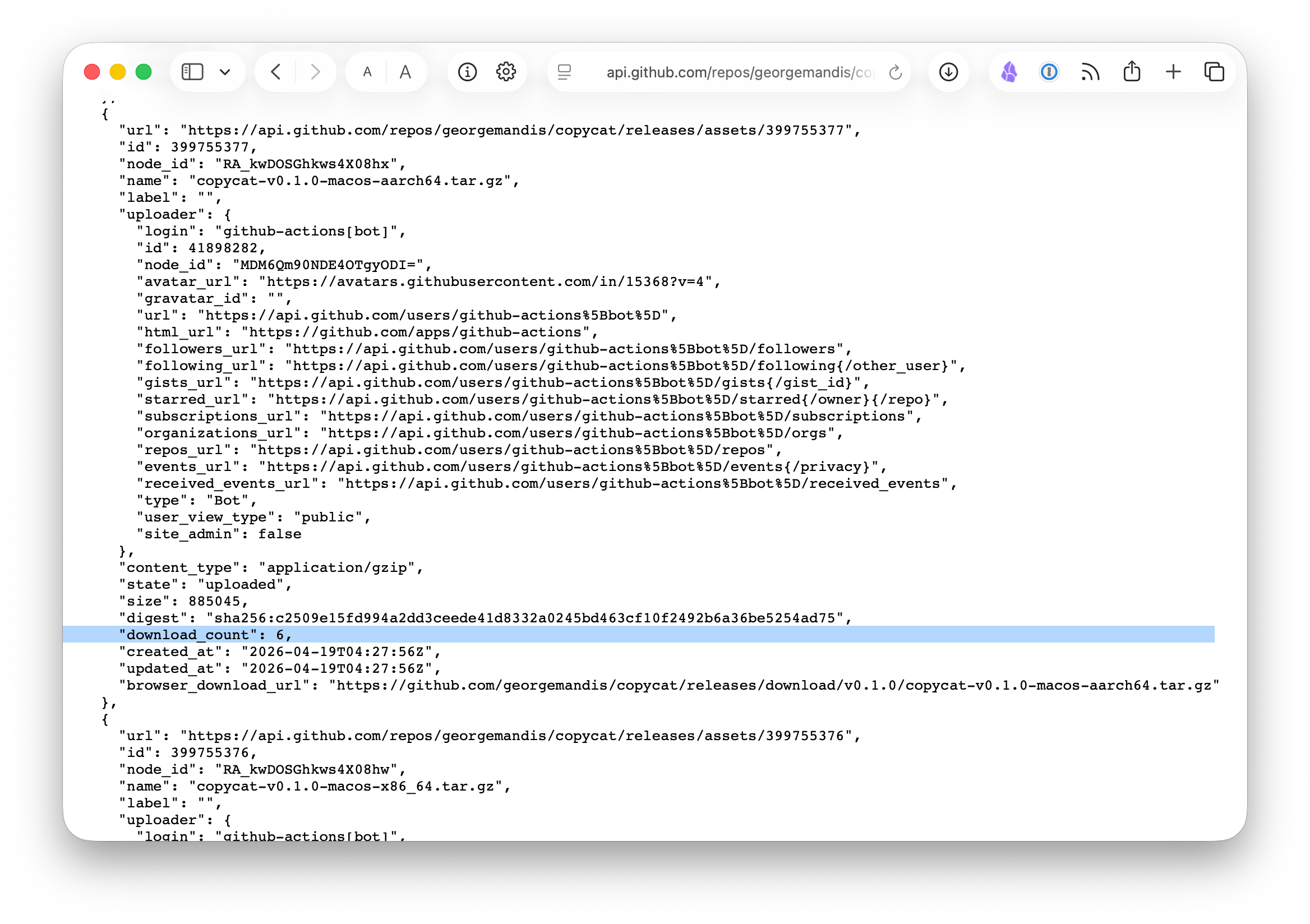 A screenshow showing the raw output of the API URL which you can pull up in the browser. 6 downloads. Voila