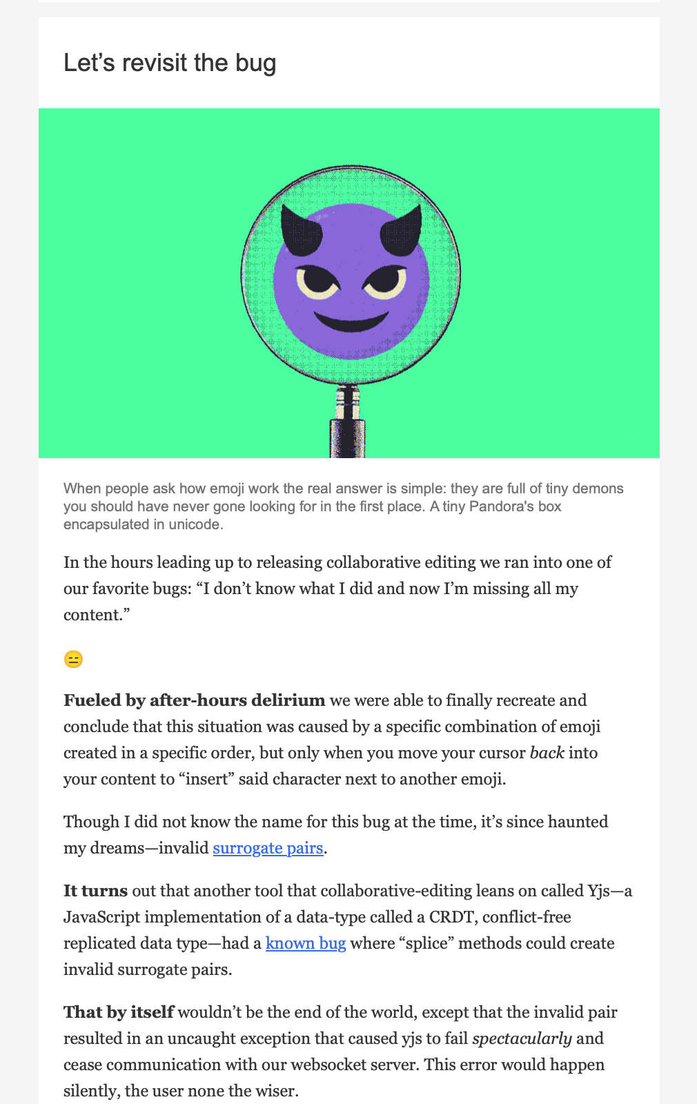 Newsletter screenshot from a later update in which I recant the story